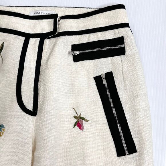Andrew Gn SS18 Runway Floral Embroidered Linen Trousers Pants FR36/ US4 Boho - Picture 15 of 15